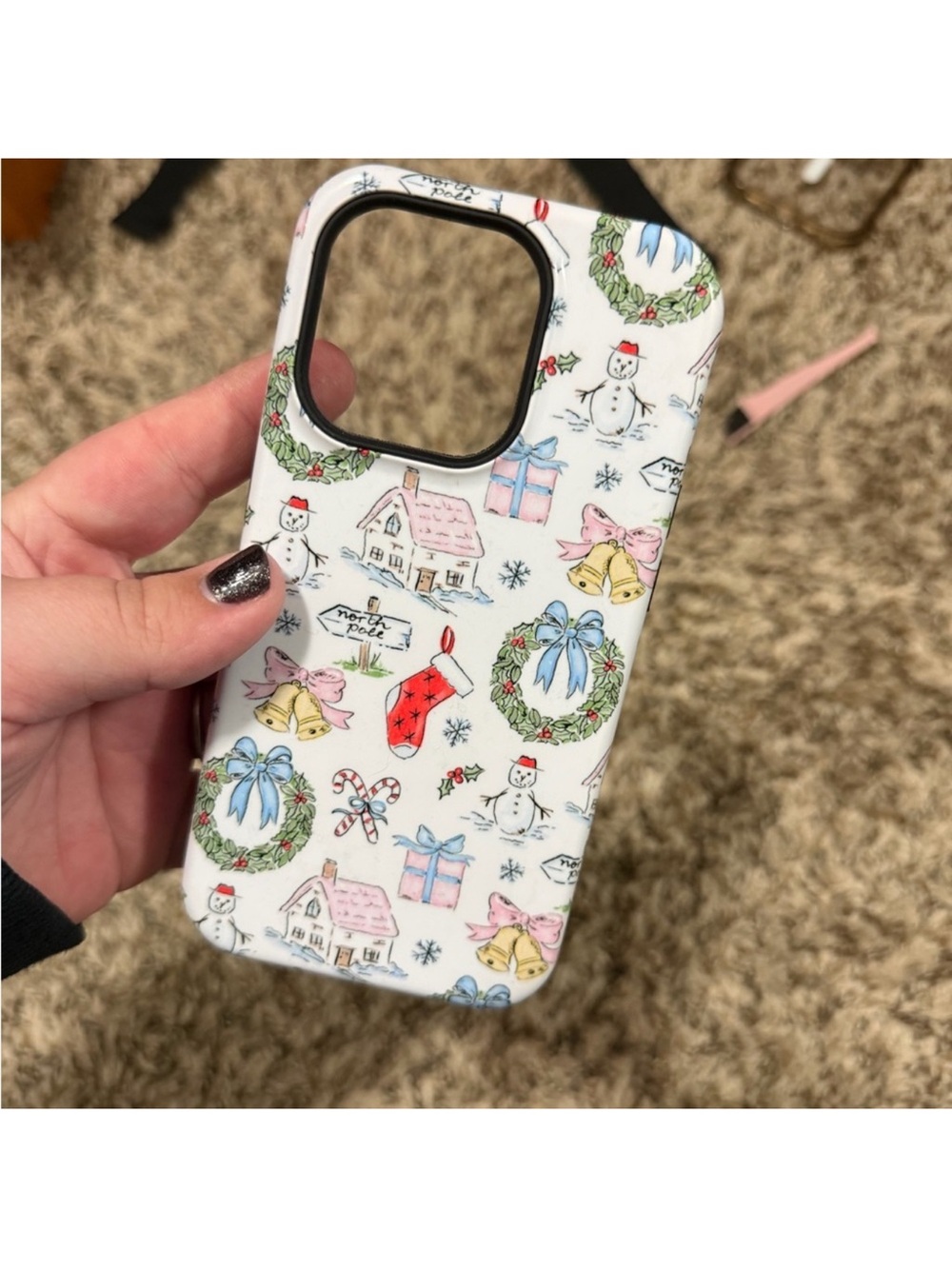 iPhone 14 Pro Festive White Holiday Icon Phone Case with Pastel Accents